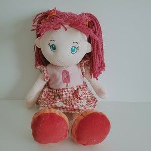 PMT Holding Soft Doll Pink Yarn Hair Pink and Red Cherries/Strawberries Dress